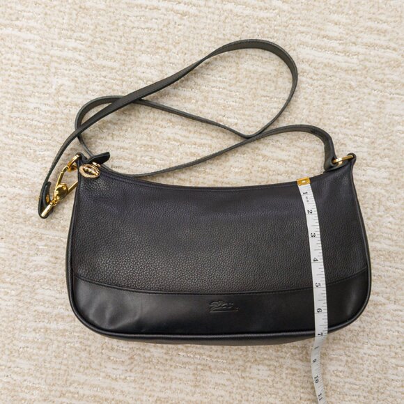 Vintage Longchamp Black Pebbled Leather Crossbody with Gold Hardware - Picture 11 of 12
